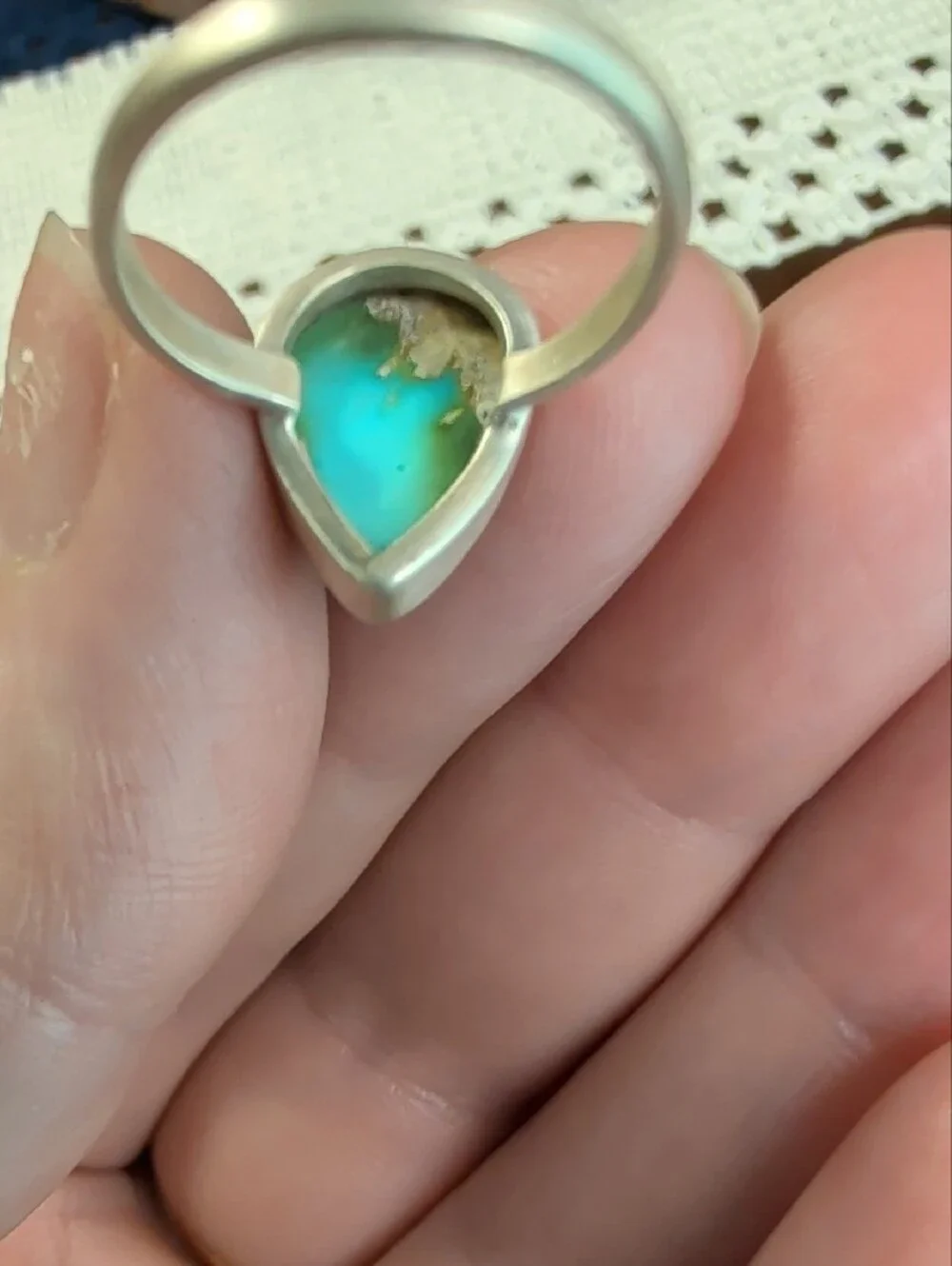 New Sterling Silver Teardrop Royston Turquoise Ring - Vibrant Green Size 6